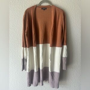 Colorblock Long Cardigan Rust Cream Lavender Open Front Sweater M